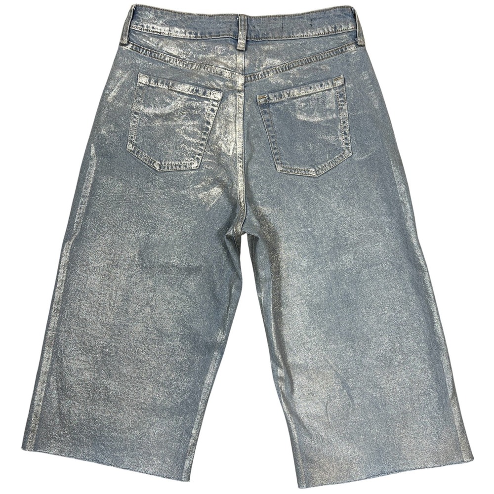 Coated Metallic Wide-Leg Baggy Jeans Sz 6R Raw Hem Cutoffs Gaucho Culottes Boho - Picture 2 of 10